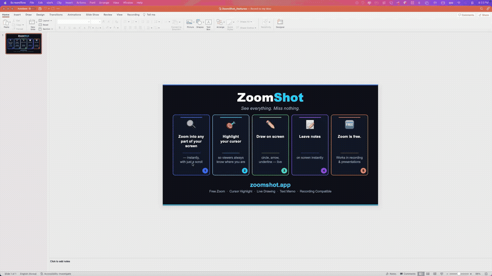 ZoomShot live screen zoom, focus, and drawing in action